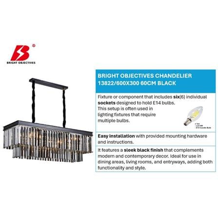 BRIGHT OBJECTIVES CHANDELIER CRYSTAL LIGHT 13822/600X300 60CM BLACK