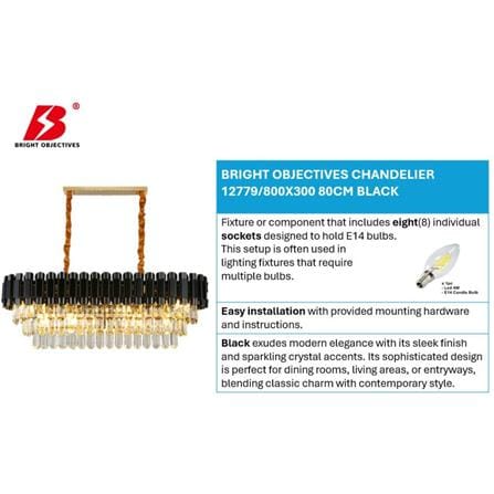 BRIGHT OBJECTIVES CHANDELIER CRYSTAL LIGHT 12779/800X300 80CM BLACK