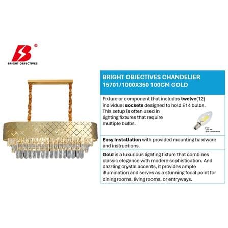 BRIGHT OBJECTIVES CHANDELIER CRYSTAL LIGHT 15701/1000X350 100CM GOLD