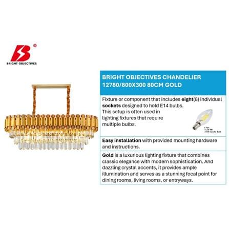 BRIGHT OBJECTIVES CHANDELIER CRYSTAL LIGHT 12780/800X300 80CM GOLD