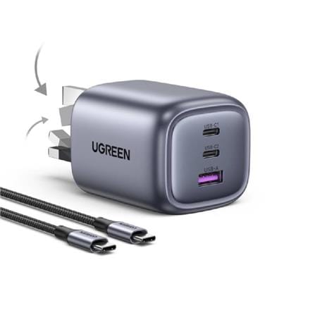 UGREEN NEXODE 65W 2C1A GAN FAST CHARGER + USB-C TO USB-C CABLE 100W 1.5M (SPACE GRAY)