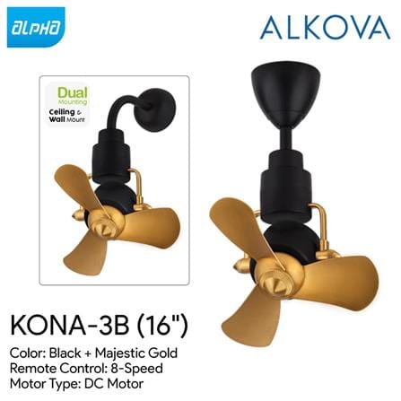 ALPHA CEILING FAN ALKOVA KONA 3B MAJESTIC GOLD/MATT BLACK 16"