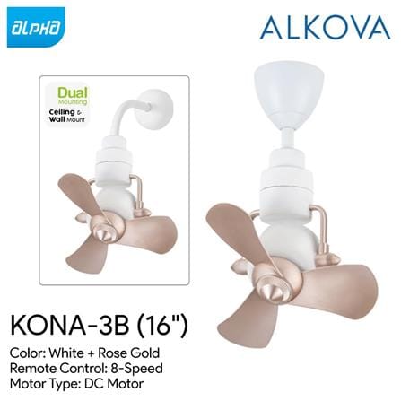ALPHA CEILING FAN ALKOVA KONA 3B ROSE GOLD/MATT WHITE 16"