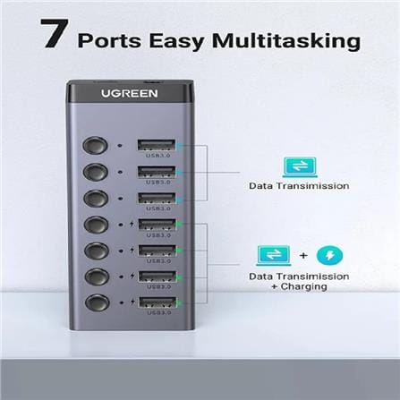 UGREEN USB-A 3.0 TO 7*USB-A 3.0 HUB (4 PORTS CHARING) WITH DC 12V2A POWER SUPPLY ALUMINUM CASE