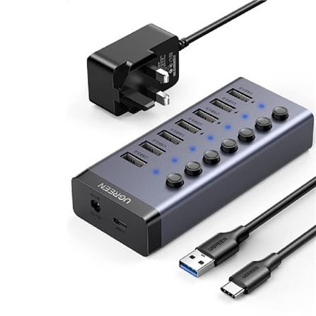 UGREEN USB-A 3.0 TO 7*USB-A 3.0 HUB (4 PORTS CHARING) WITH DC 12V2A POWER SUPPLY ALUMINUM CASE