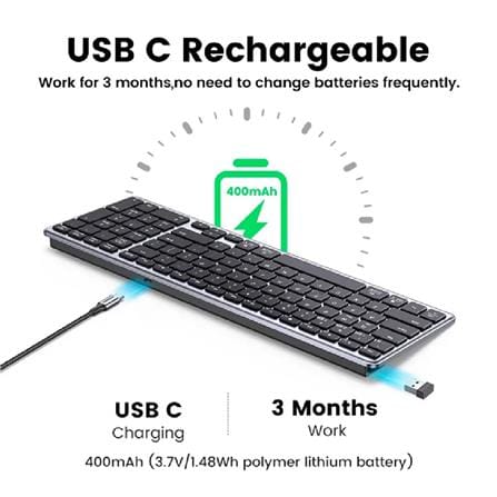 UGREEN DUAL MODE W/L 2.4G + BT 5.0 ULTRA SLIM KEYBOARD (GREY)