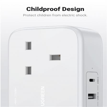 UGREEN DIGINEST POWER STRIP 2 AC OUTLETS + 30W 2A1C COMMERCIAL PACK (WHITE)