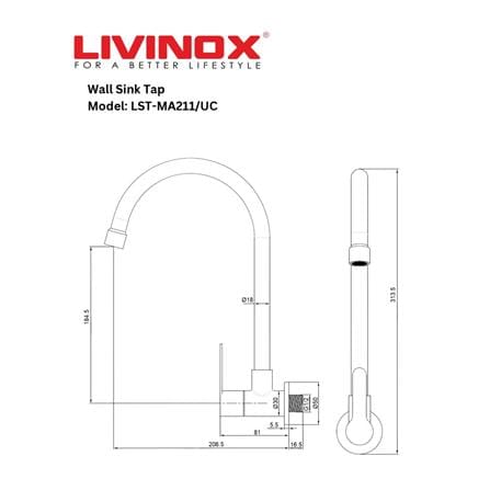 LIVINOX SINK FAUCET WALL LST-MA211-UC MATT STAINLESS STEEL