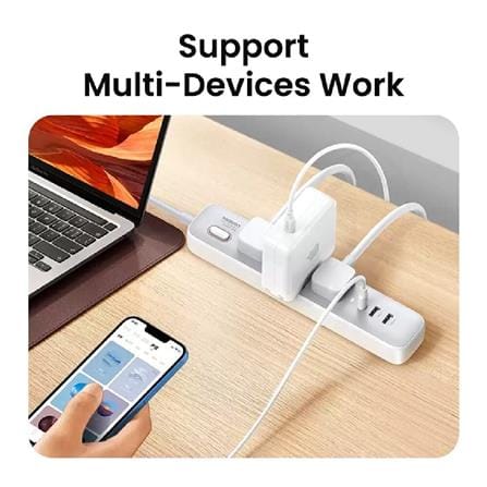 UGREEN SURGE PROTECTOR POWER STRIP 3UK OUTLET+2A1C 30W 2M CABLE RETAIL PACK (WHITE)