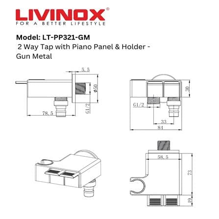LIVINOX 2WAY FAUCET LT-PP321GM WITH BIDET HOLDER + PIANO BUTTON GUN METAL BLACK