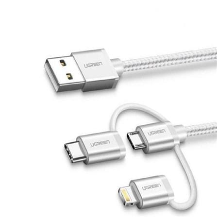 UGREEN 3-IN-1 USB-A 2.0 MULTIFUNCTION CABLE WITH BRAID 1.5M (SILVER WHITE)