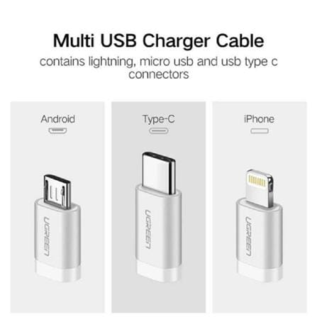 UGREEN 3-IN-1 USB-A 2.0 MULTIFUNCTION CABLE WITH BRAID 1.5M (SILVER WHITE)