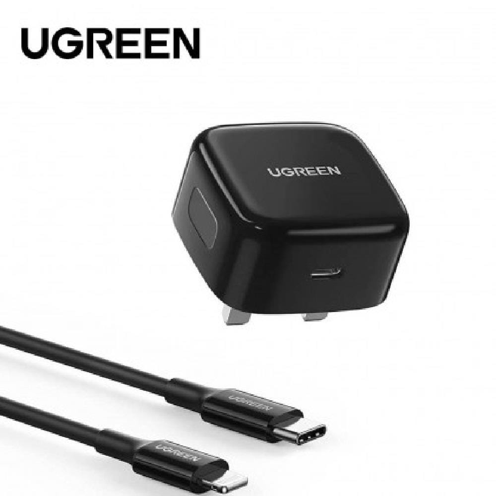 UGREEN 20W USB-C PD FAST CHARGER + USB-C TO LIGHTNING CABLE 1M (BLACK)