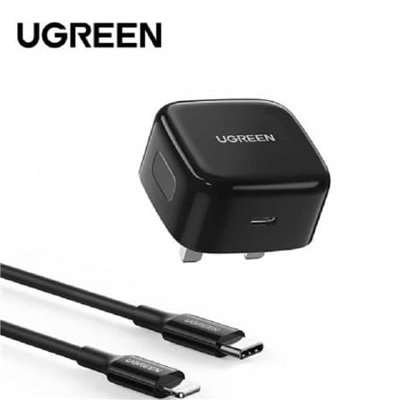 UGREEN 20W USB-C PD FAST CHARGER + USB-C TO LIGHTNING CABLE 1M (BLACK)