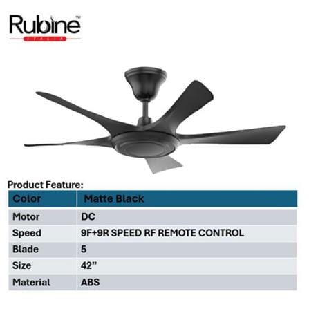 RUBINE CEILING FAN RCF-PETALO42-5B-MATTE BLACK 42"