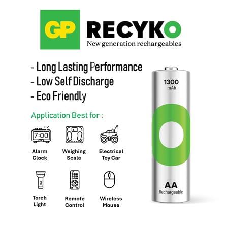 GP RECYKO RECHARGEABLE BATTERY 1300mAh AA 2S