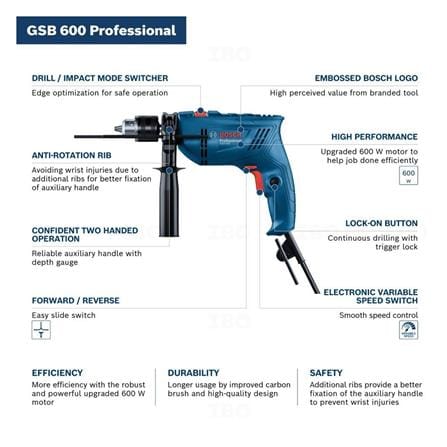 BOSCH 13MM IMPACT DRILL GSB 600 06011A03L0