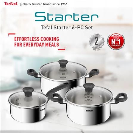 TEFAL STARTER 6PCS SET (SP16CM + STW20CM + STW24CM W/LID) -E325S6