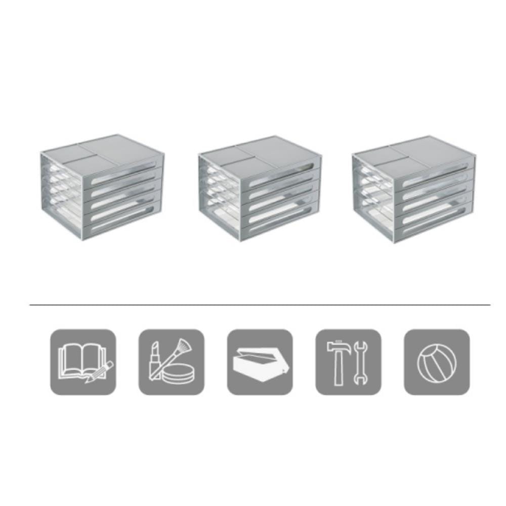 A4 PAPER DRAWER 4TIER KEYWAY 2L+1S DV201 GREY 25.3X34X22.8CM