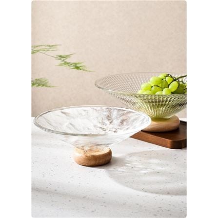 COSSY PLUS GLASS SERVING BOWL 25CM WITH WOOD STAND