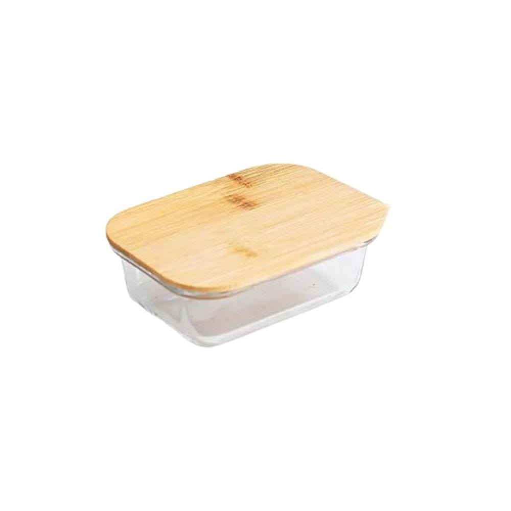 COSSY PLUS BOROSILICATE GLASS STORAGE CONTAINER 640ML WITH BAMBOO LID -RECTANGULAR