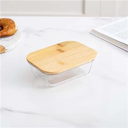 COSSY PLUS BOROSILICATE GLASS STORAGE CONTAINER 1040ML WITH BAMBOO LID -RECTANGULAR