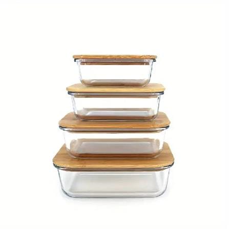 COSSY PLUS BOROSILICATE GLASS STORAGE CONTAINER 1040ML WITH BAMBOO LID -RECTANGULAR