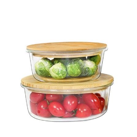COSSY PLUS BOROSILICATE GLASS STORAGE CONTAINER 620ML WITH BAMBOO LID -ROUND