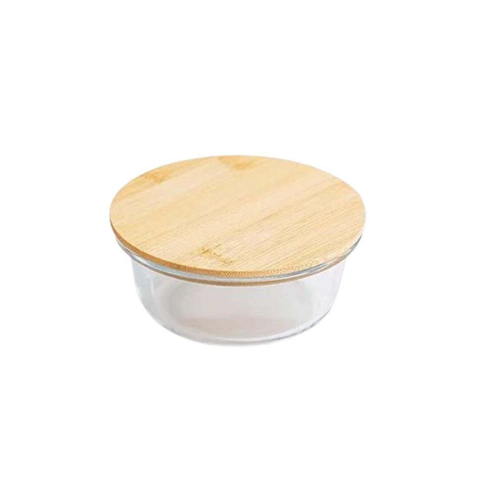 COSSY PLUS BOROSILICATE GLASS STORAGE CONTAINER WITH BAMBOO LID 400ML - ROUND