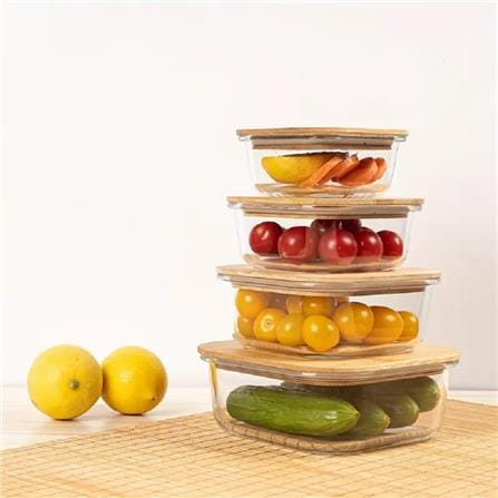COSSY PLUS BOROSILICATE GLASS STORAGE CONTAINER WITH BAMBOO LID 400ML - ROUND