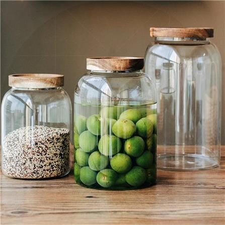 COSSY PLUS GLASS FOOD STORAGE JARS 1500ML WITH  ACACIA WOODEN LID