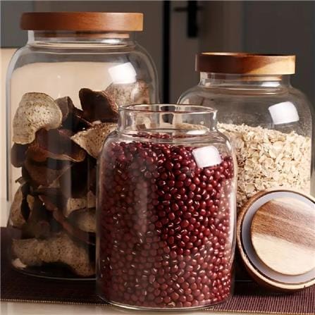 COSSY PLUS GLASS FOOD STORAGE JARS 1500ML WITH  ACACIA WOODEN LID
