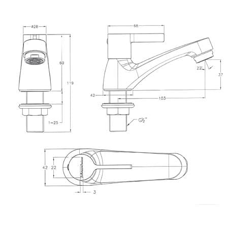 JOHNSON SUISSE LIRA 1/2" BASIN PILLAR TAP WBFA301666CP