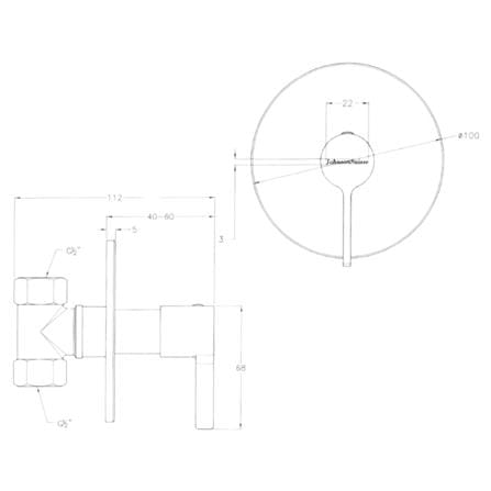 JOHNSON SUISSE LIRA 1/2" CONCEALED SHOWER TAP WBFA301670CP