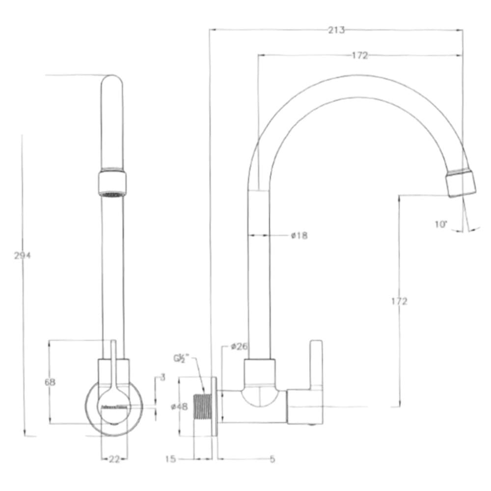 JOHNSON SUISSE LIRA 1/2" WALL SINK TAP WITH SWIVEL (ROUND) WBFA301673CP