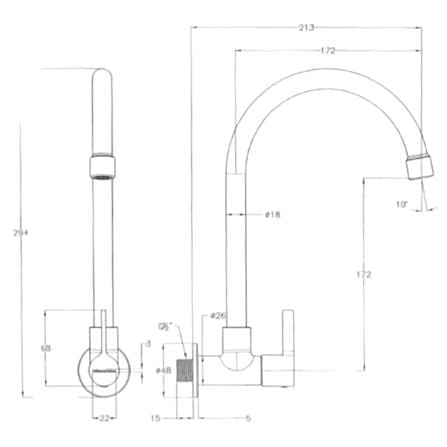 JOHNSON SUISSE LIRA 1/2" WALL SINK TAP WITH SWIVEL (ROUND) WBFA301673CP