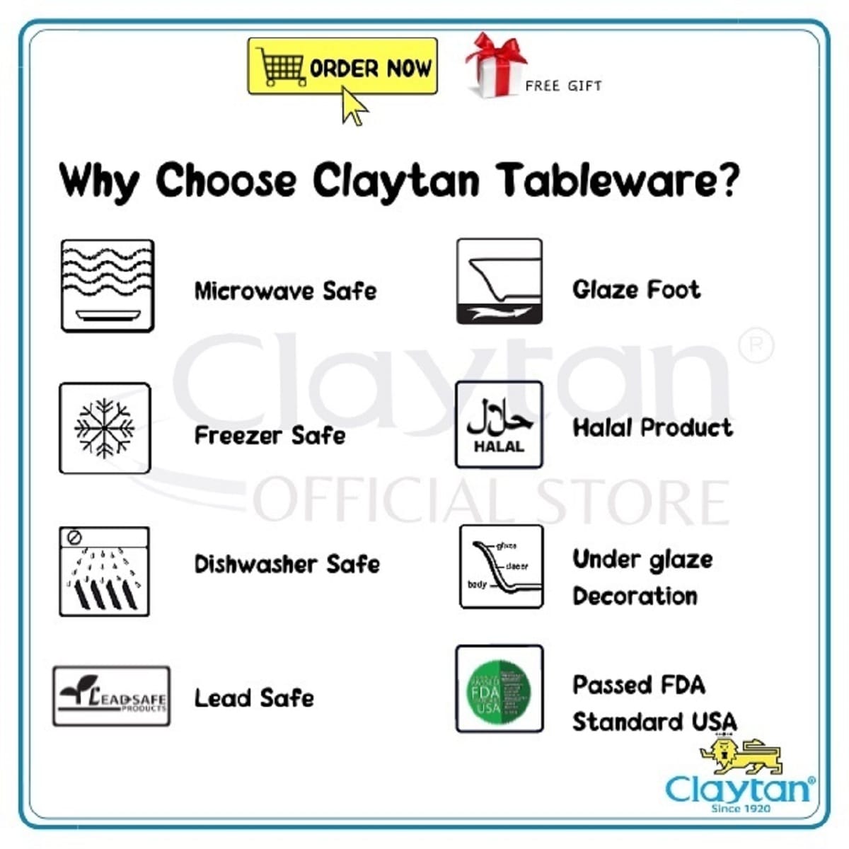 CLAYTAN 4 PCS SINGLE SET (1PAX) LEAD SAFE CERAMIC TABLEWARE MICROWAVE SAFE - TIS THE SEASON