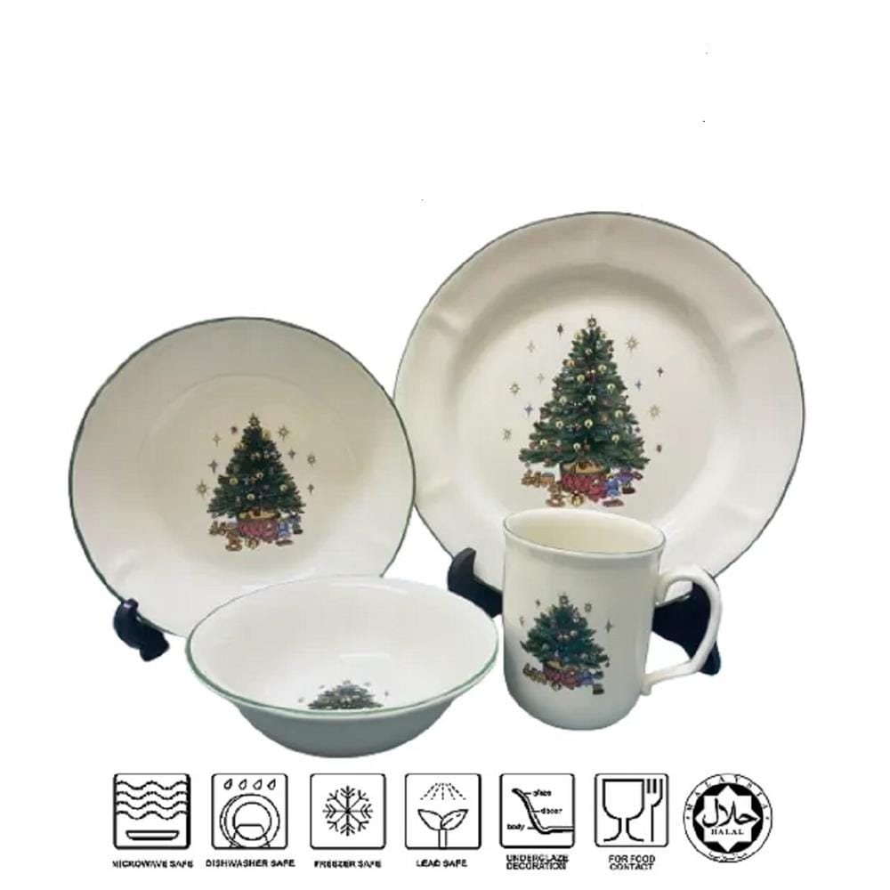CLAYTAN 4 PCS SINGLE SET (1PAX) LEAD SAFE CERAMIC TABLEWARE MICROWAVE SAFE - TIS THE SEASON