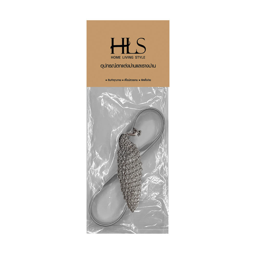 HLS CURTAIN TIE BACK PEACOCK SILVER