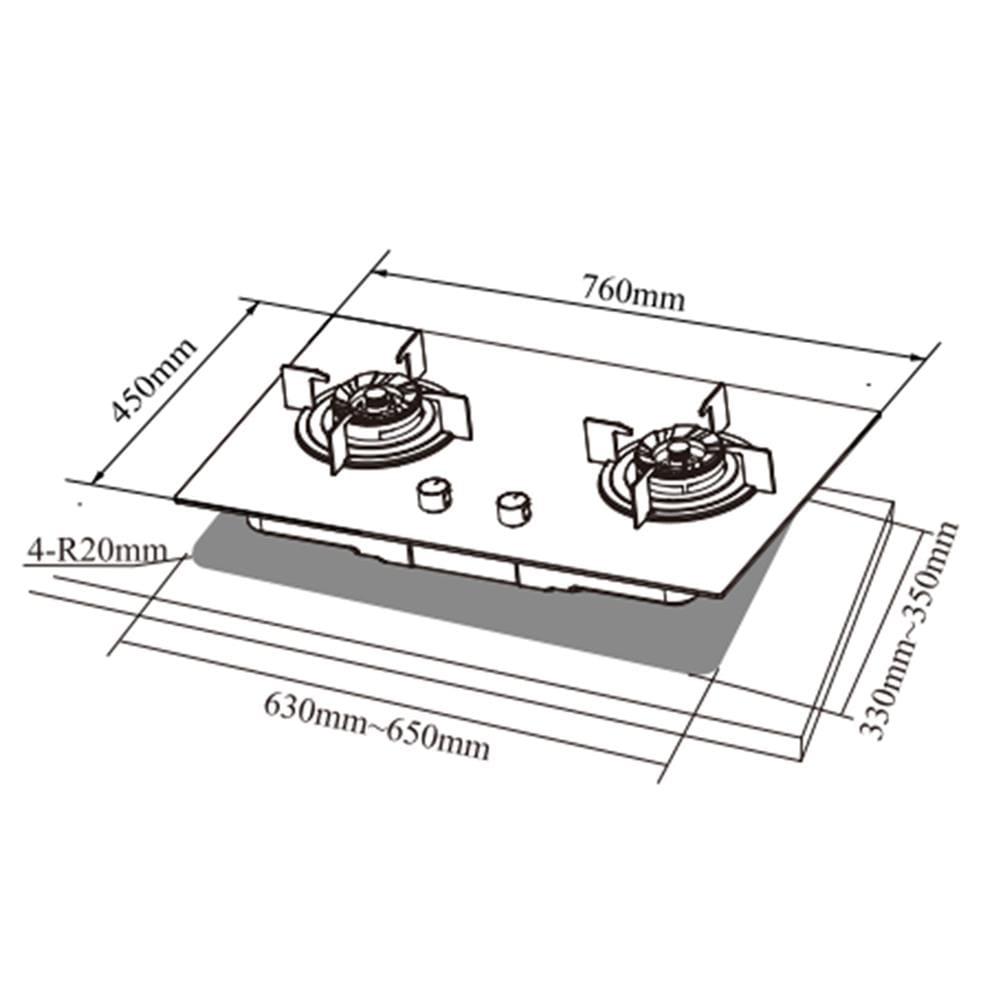 LIVINOX FLEXIBLE GAS HOB LGH-CEDAR 2BF-BL 2BURNER 4.6KW 76CM
