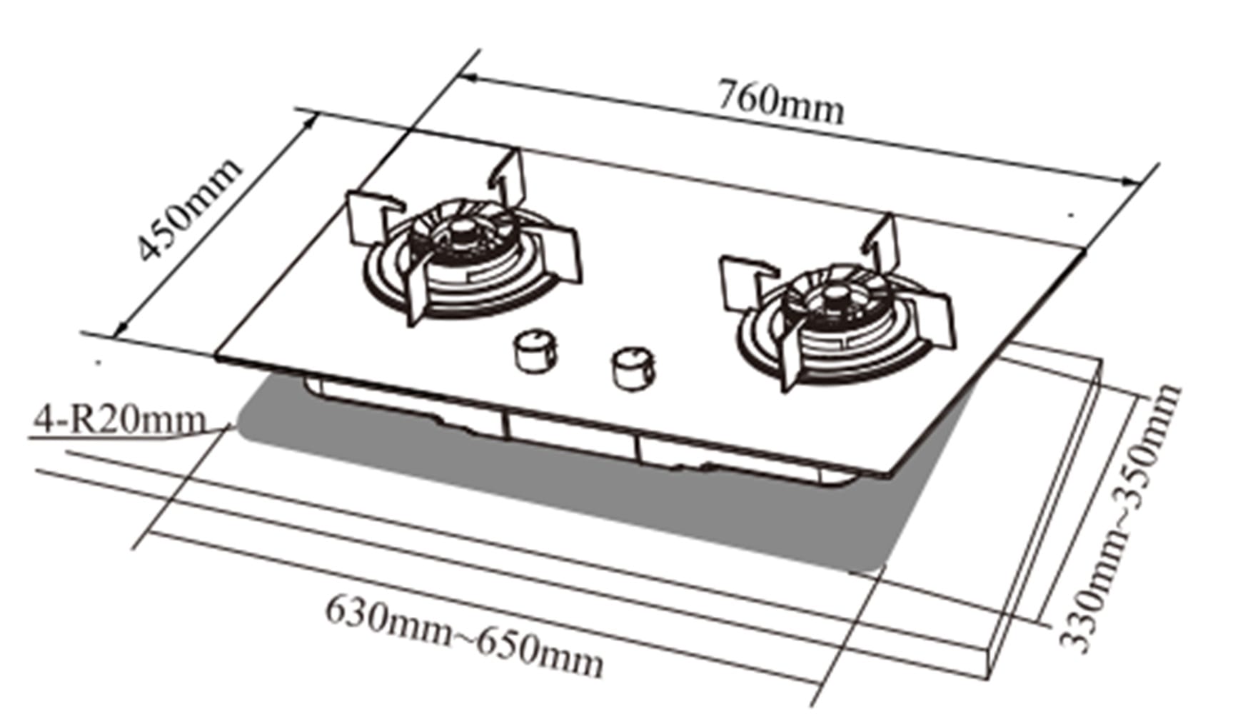 LIVINOX FLEXIBLE GAS HOB LGH-CEDAR 2BF-BL 2BURNER 4.6KW 76CM