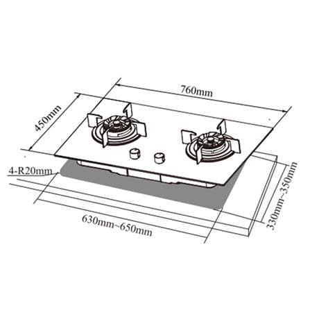 LIVINOX FLEXIBLE GAS HOB LGH-CEDAR 2BF-BL 2BURNER 4.6KW 76CM