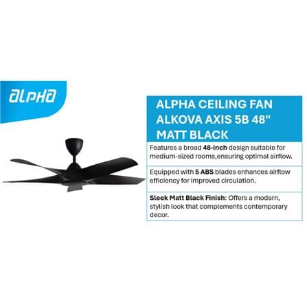 ALPHA CEILING FAN ALKOVA AXIS 5B MATT BLACK 48"