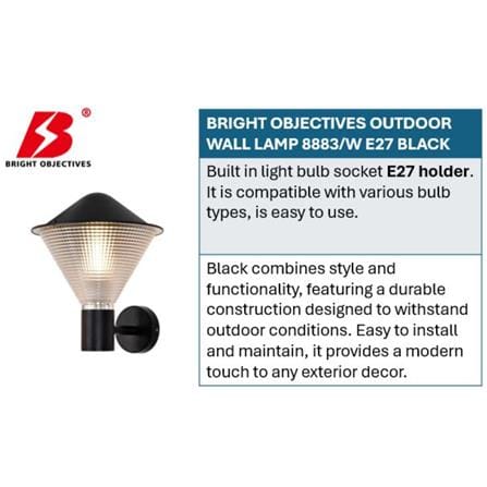 BRIGHT OBJECTIVES OUTDOOR WALL LAMP 8883/W E27 BLACK 25CM