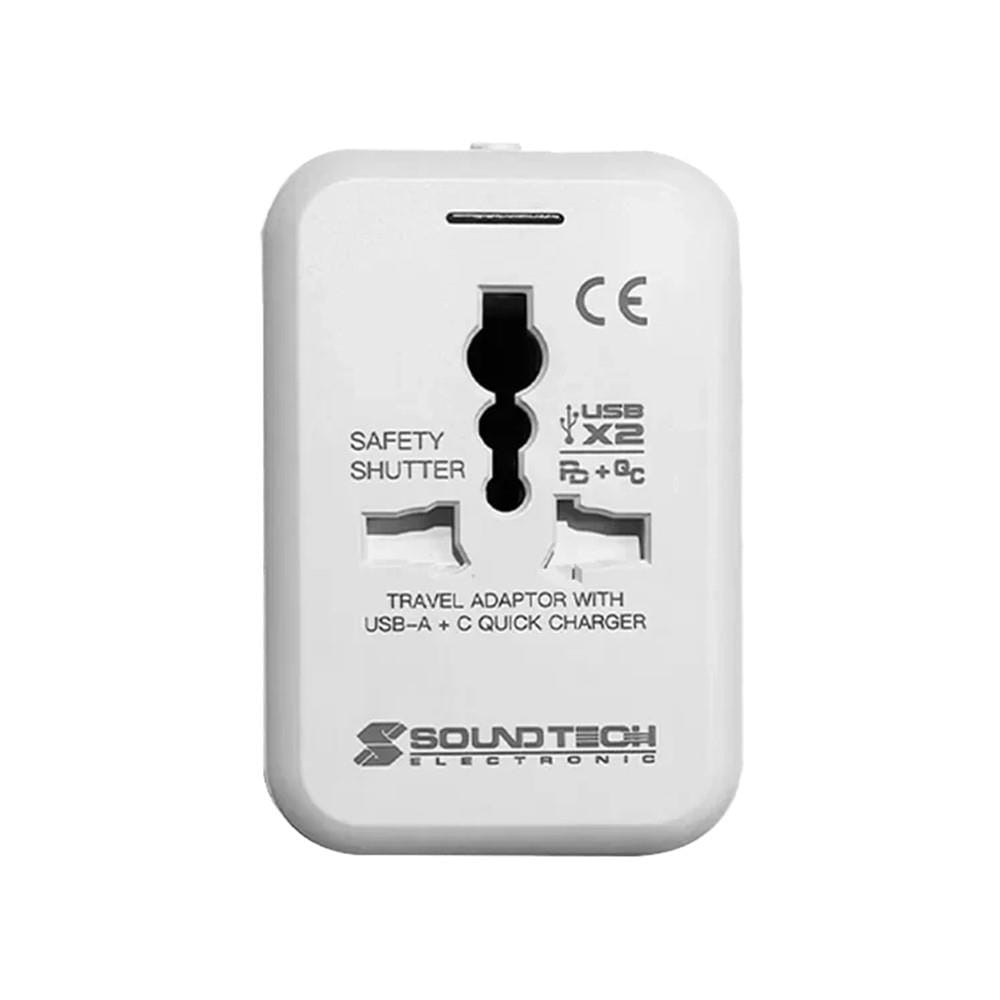 TRAVEL ADAPTOR WITH 20W USB A+C QUICK CHARGER TA-720 SOUNDTEOH WHITE