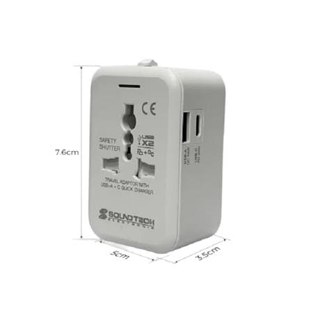 TRAVEL ADAPTOR WITH 20W USB A+C QUICK CHARGER TA-720 SOUNDTEOH WHITE