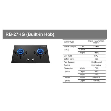 RINNAI FLEXIBLE GAS HOB RB-27HG 2BURNERS 4.5KW 76CM