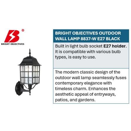BRIGHT OBJECTIVES OUTDOOR WALL LAMP 8837-W E27 BLACK 14CM