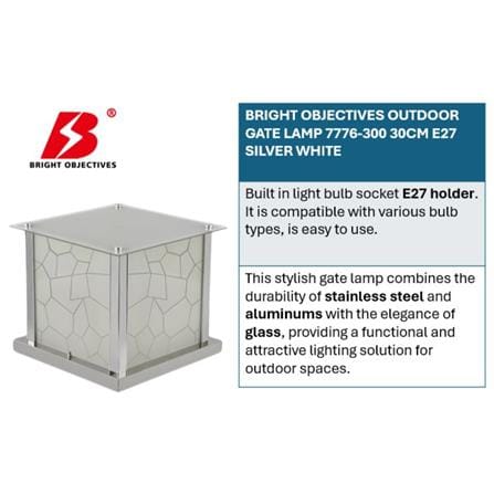 BRIGHT OBJECTIVES OUTDOOR GATE LAMP 7776-300 E27 SILVER WHITE 30CM