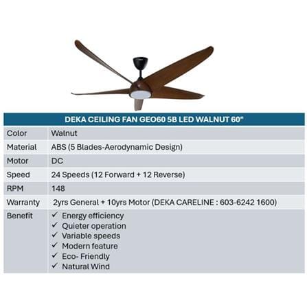 DEKA CEILING FAN GEO60 5B LED WALNUT 60"